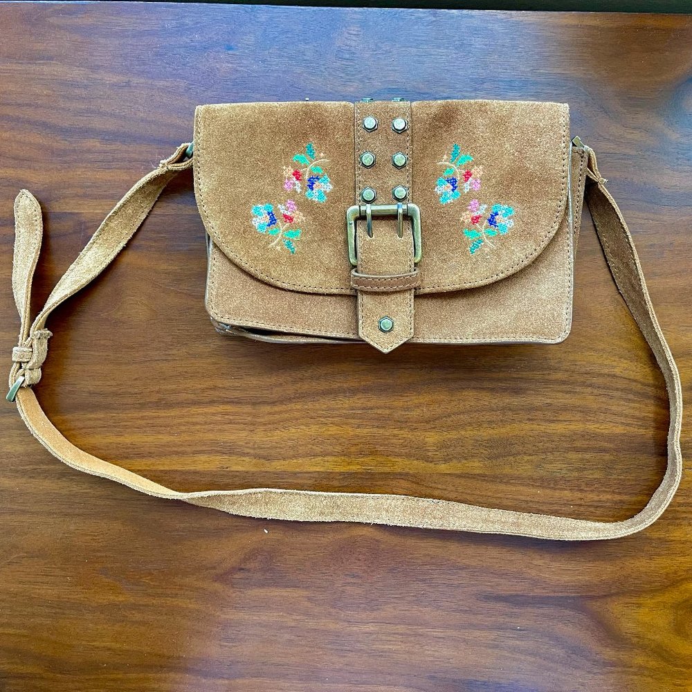 Free People Suede & Embroidered Cross Body Purse